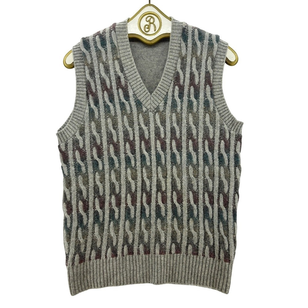Vintage‎ Shetland Wool Sweater Vest Men's MEDIUM Gray USA MADE 70s 80s Academia